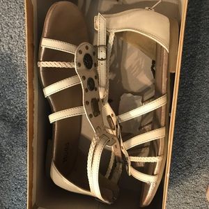 White leather strap sandal with embellishments